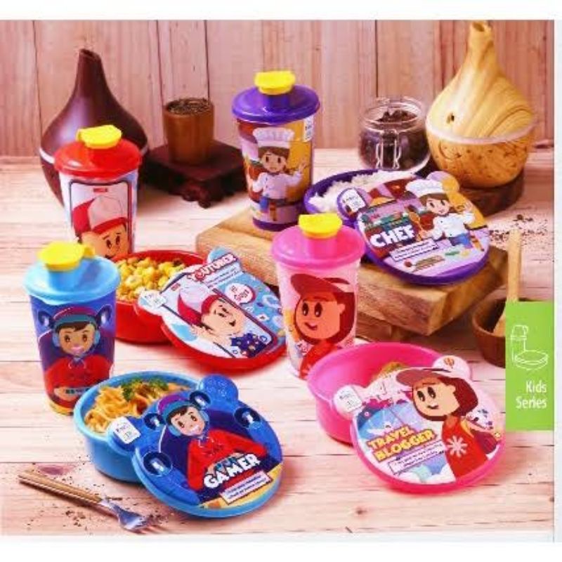 Kotak Makan + Botol Minum Anak | Wadah Bekal Plastik Kartun Animasi | Set Lunch box Souvernir Sovernir Ultah Ulang Tahun