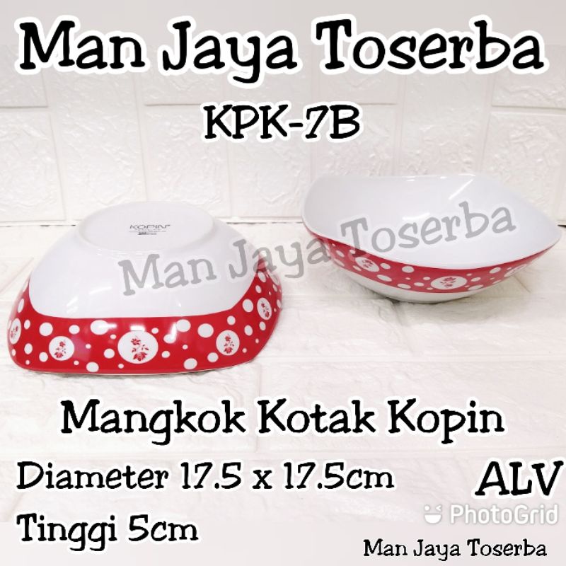 Mangkok Saji Keramik Kotak Kopin 7" Polkadot Merah