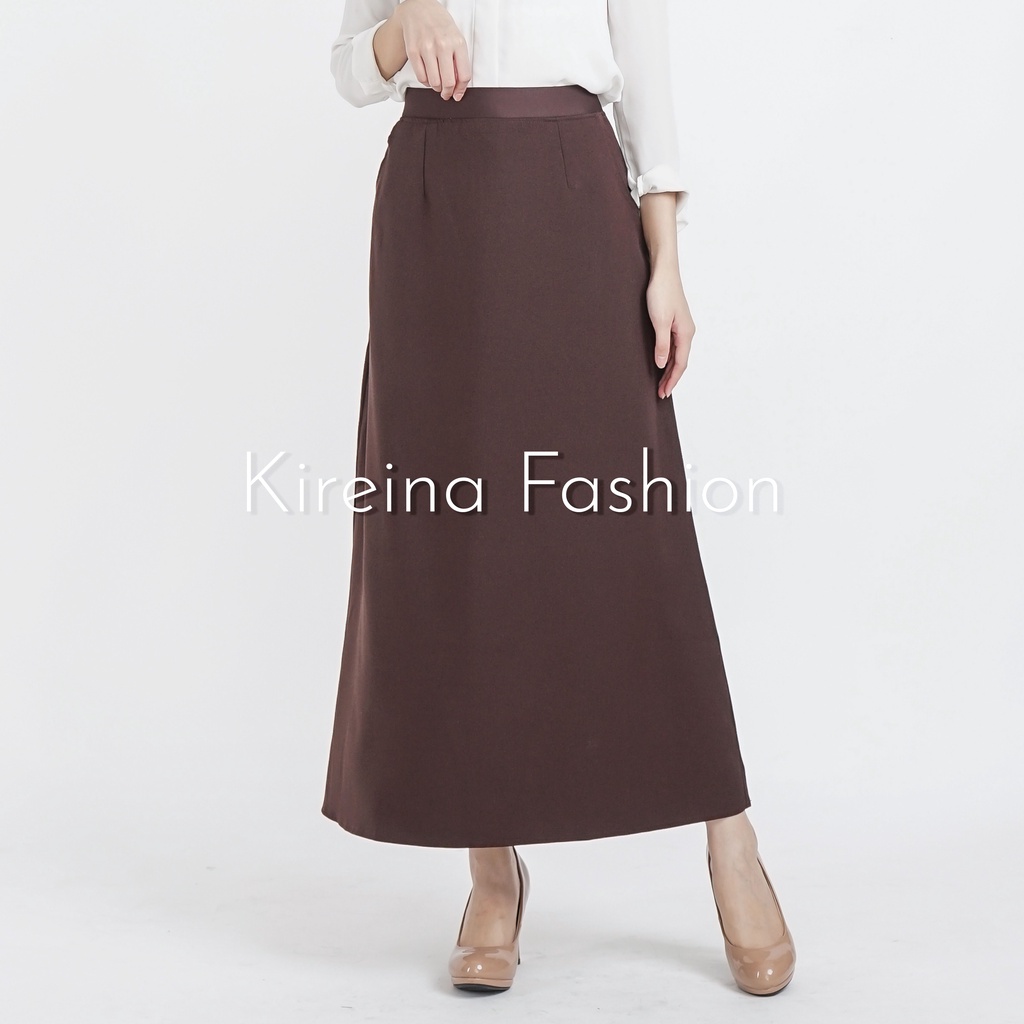 Rok Pinggang Karet Premium Rok Kerja Panjang Rok Line A Formal Rok Mayung Bahan Grasella | Kireina Fashion