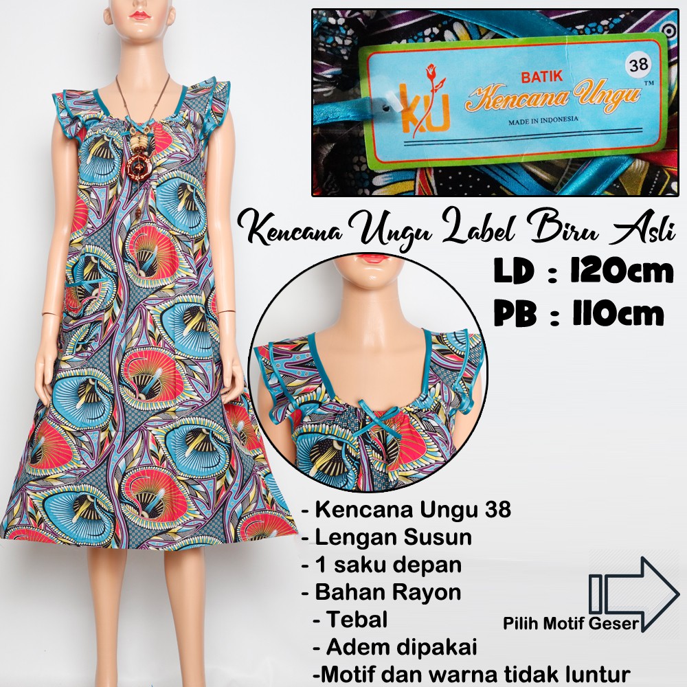 Daster Lengan Susun Kencana Ungu Label Biru Asli / Daster