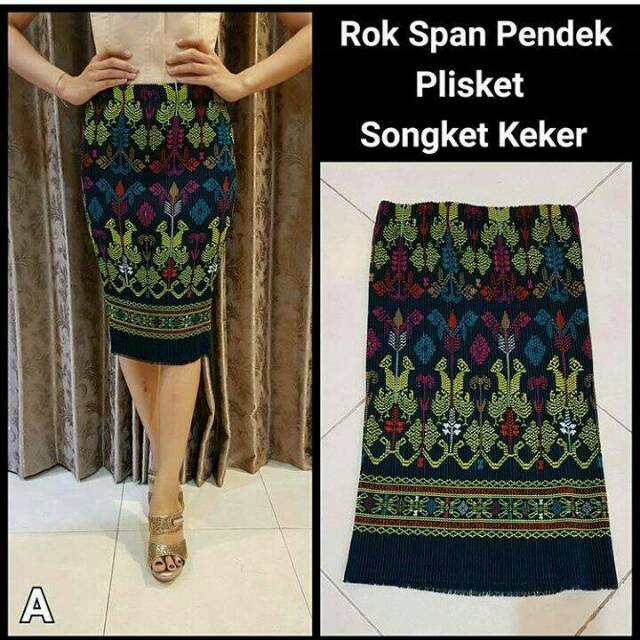 Rok Span Pendek Plisket Songket Keker