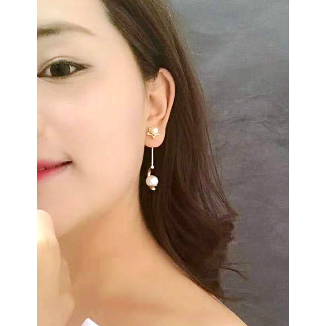 LRC Anting Tusuk Fashion Gold Color Star Shape Decorated Earrings