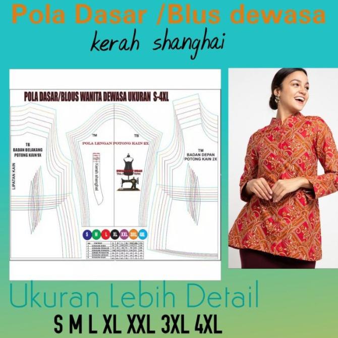 Pola Jiplak Blus/Pola Dasar Blus Wanita 5 Ukuran Murah Banget