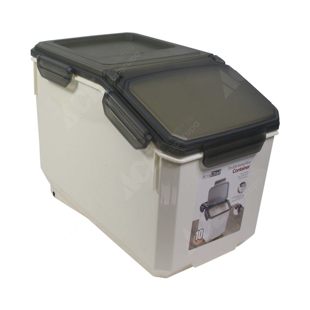 Krischef Tempat Beras Double Seal 10 Kg - Rice Container Abu-Abu Rice dispenser dengan gelas Takar A