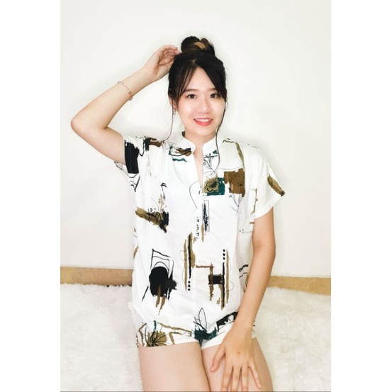 Setelan Piyama Wanita - Jolly Set Short Pants - Abstrak Homewear/Piyama Rayon/Pajamas/Homey Set/Baju