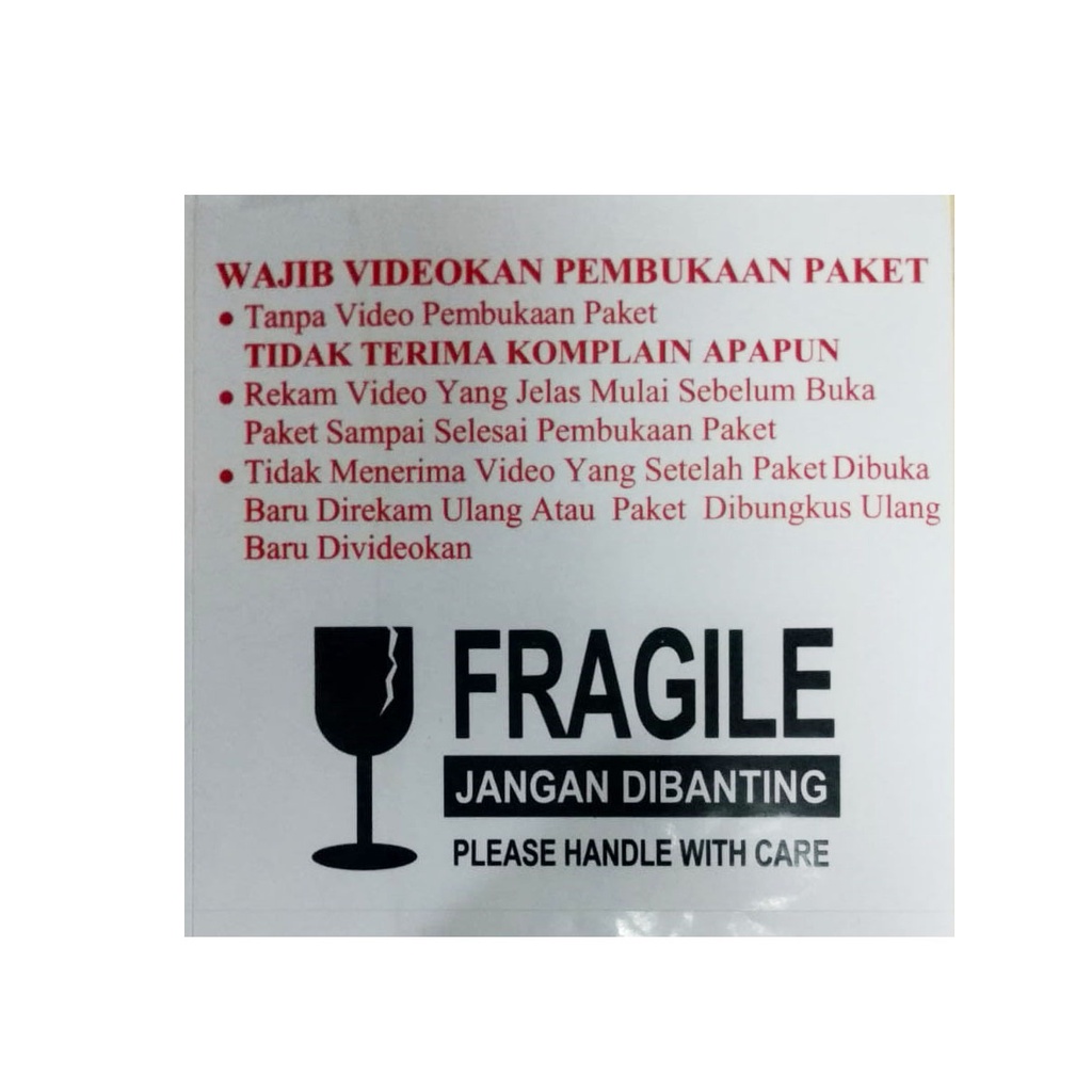 Stiker Fragile Pecah Belah dan Vidio Unboxing uk 7.5x7.5 cm