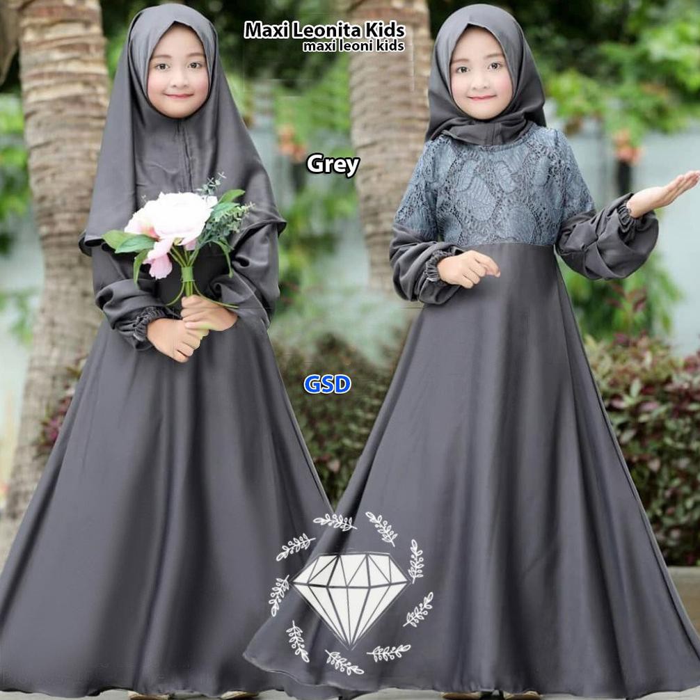 Maxi Gamis Anak Terbaru Kombinasi Satin Lapis Brukat Hijab Fashion Muslim Maxi Leonita Shopee Indonesia