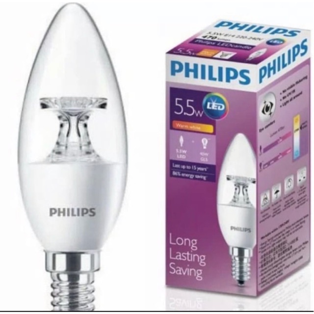 Lampu led candle Philips 5,5 watt 5,5watt lampu candle Philips 5.5watt