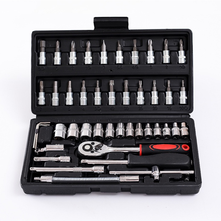 Bonkyo Kunci SOK 46 PC Set Socket (1/4 &quot;) Full Lengkap Socket Tool Kit Pas Ring L Motor Mobil kunci shock set tekiro obeng ketok toolkit set kunci set lengkap