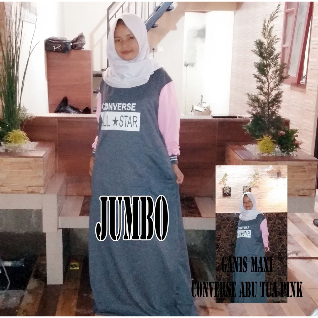 Promo Terbaru BAJU GAMIS MAXI CONVERSE ALL STAR ABU TUA PINK JUMBO XXXL