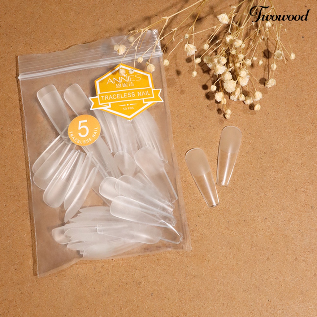 Twowood 50Pcs / Kantong Kuku Palsu Transparan Ultra Tipis Bentuk T Tahan Lama Untuk Nail Art Wanita