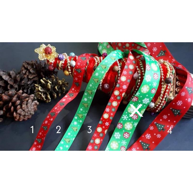

Pita grossgrain motif Natal 16 mm dan 25 mm A21 jual per yard