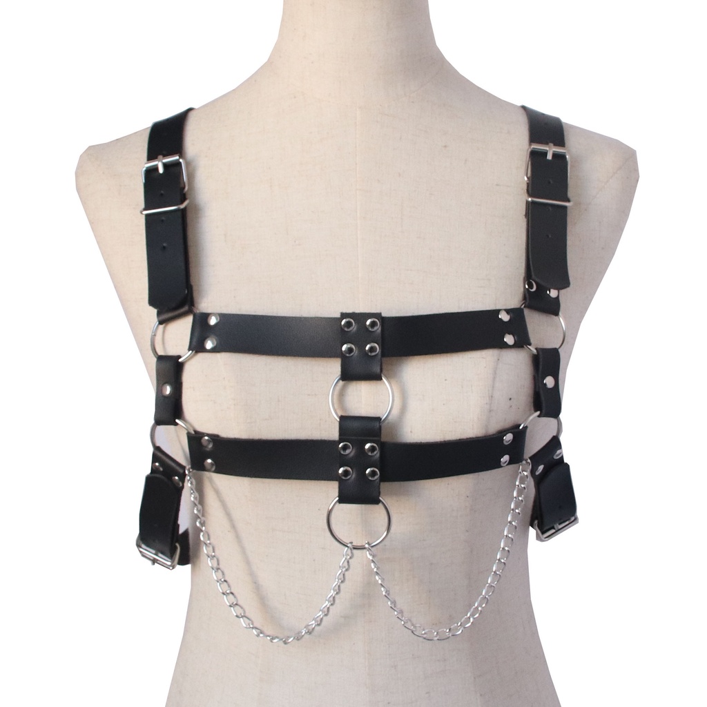 BOST-01 body strap punk harajuku harness belt ikat badan kulit sintetis gesper rantai fashion