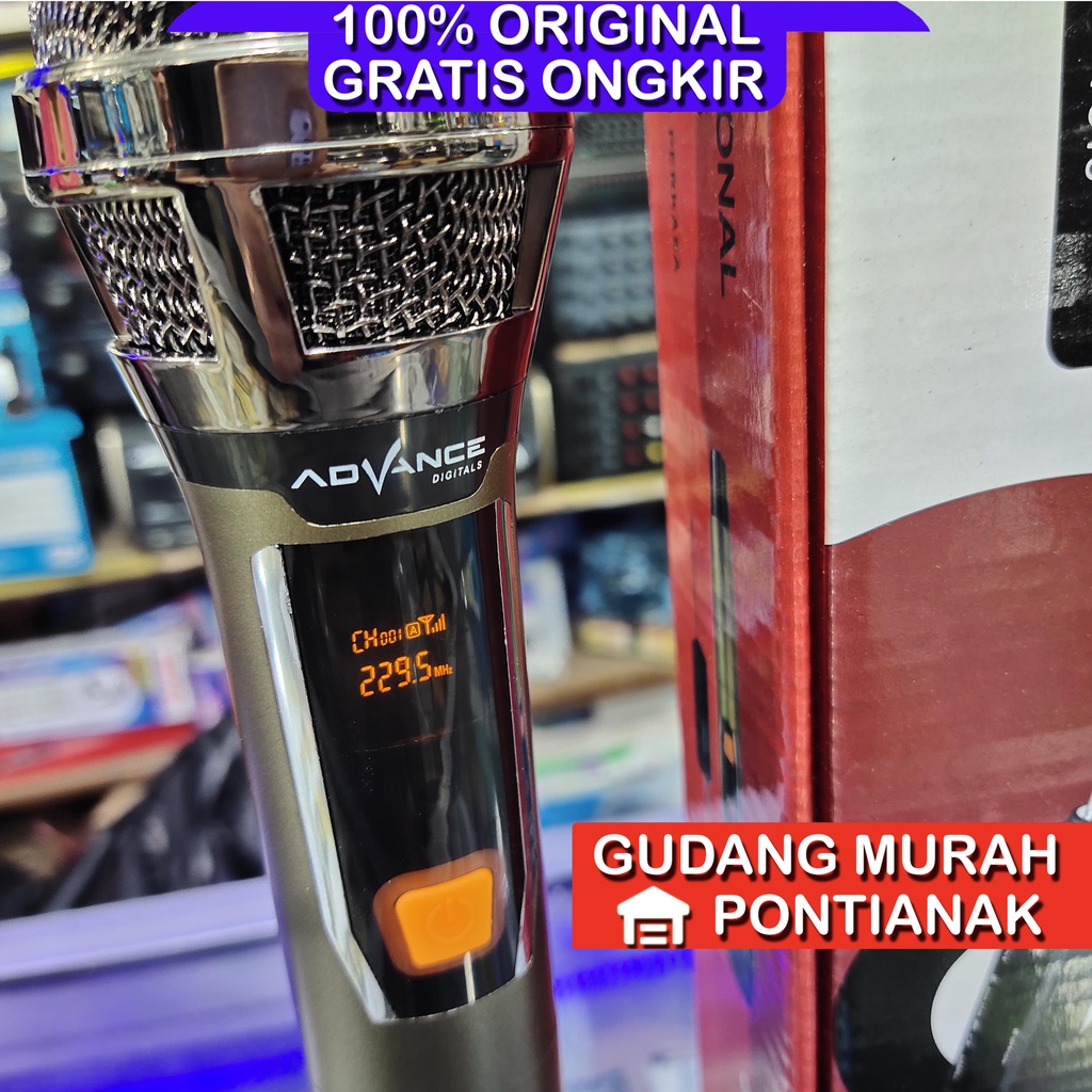 Microphone wireless Advance 102 Mic Karaoke Single Tanpa Kabel Warna kuning kilat emas gelap