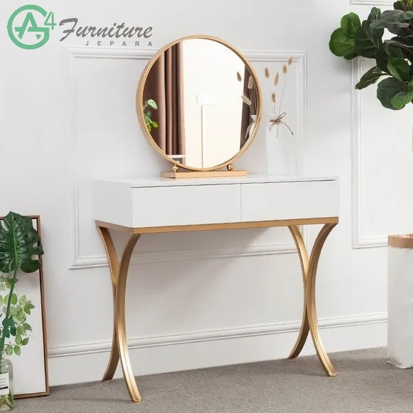 Tolet Minimalis Modern Kreton Kaki Besi - Kayu Mahoni