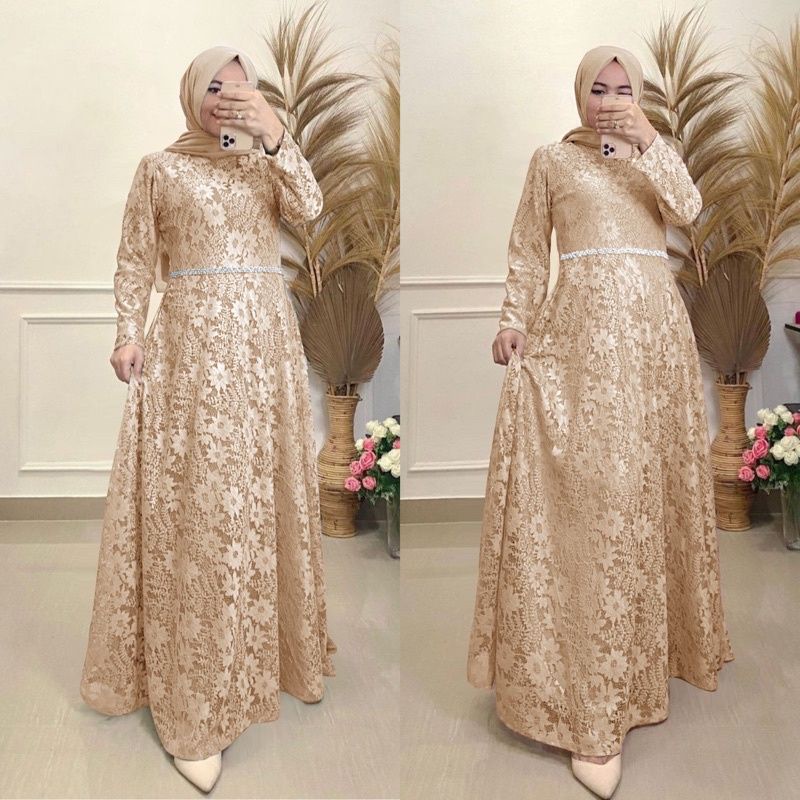 MAXI YUNAYA BROKAT GLITER/PROMO DRESS PARTY/ GAMIS BROKAT GOOD QUALITY