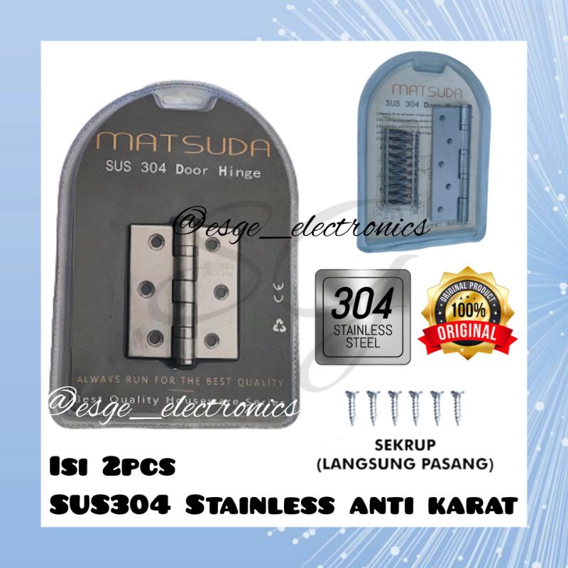 SET ENGSEL PINTU 3 INCH STAINLESS STEEL SUS 304 MATSUDA ENGSEL PINTU KAMAR 3INCH 4INCH 5INCH ENGSEL TEBAL ANTI KARAT SUS 304 ENGSEL PINTU LACI ENGSEL PINTU STENLIS MATSUDA ENGSEL JENDELA PINTU TEBAL BAGUS ENGSEL PINTU KANDANG GEROBAK STAINLESS PINTU PAGAR