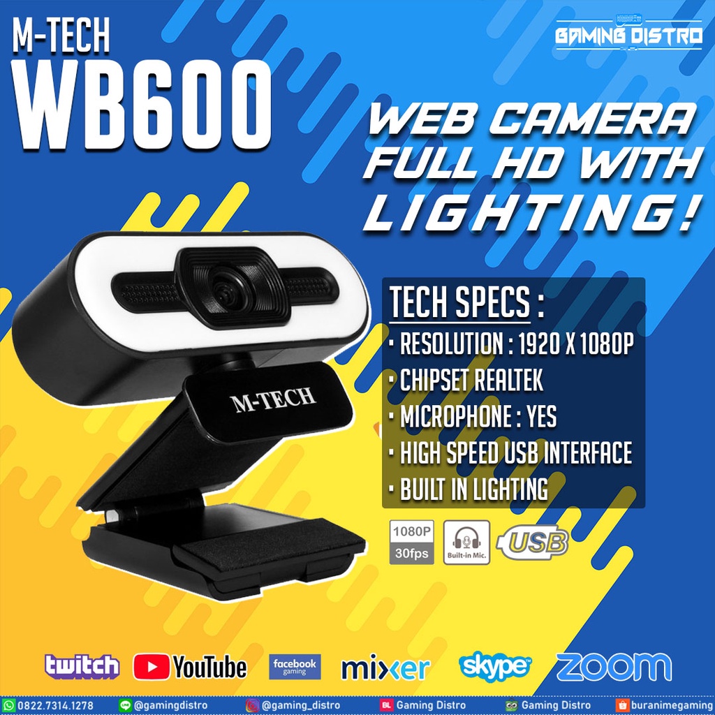 Webcam MTech WB600 / M-Tech WB-600 Full HD with Ring Light