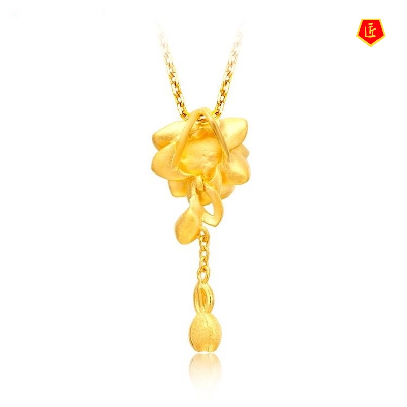 [Ready Stock]3D Gold Jasmine Flower Pendant Elegant Noble Temperament