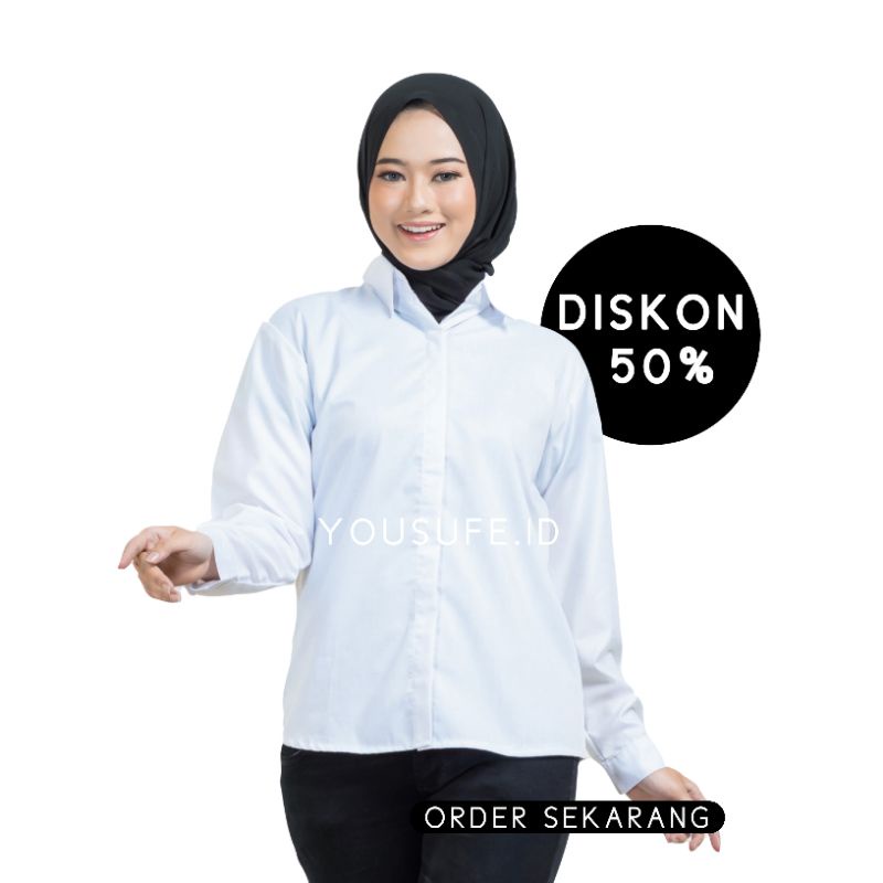 Baju Atasan Kemeja Kemeja Basic Putih Wanita Cewek Lengan Panjang Atasan Polos Wanita Maroon Army Navy Nude Grey M L XL Banyak Warna