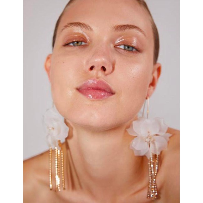 LRC Anting Tusuk Fashion White Alloy Resin Flower-studded Tassel Earrings F80702