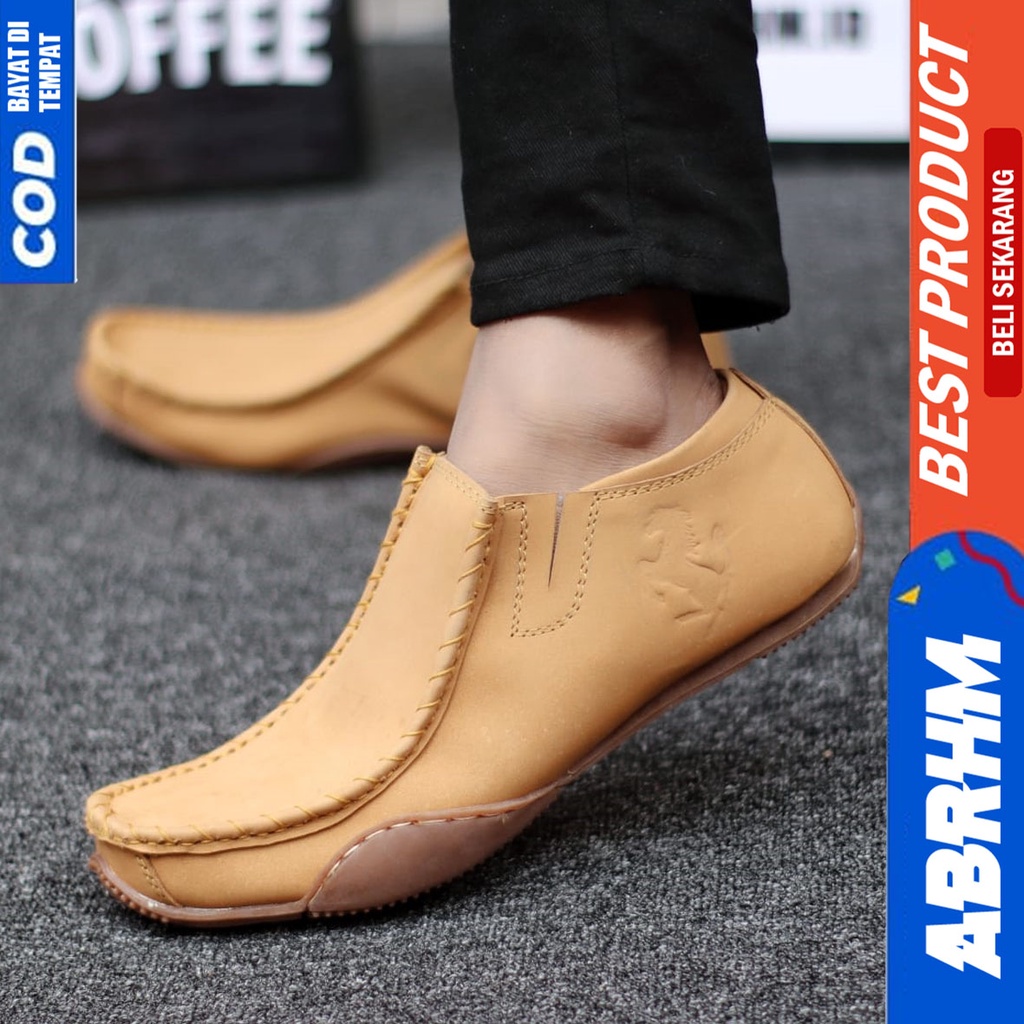 Sepatu Formal Pantofel Kulit Asli Kerja Pria Hitam ABRHM ELIF