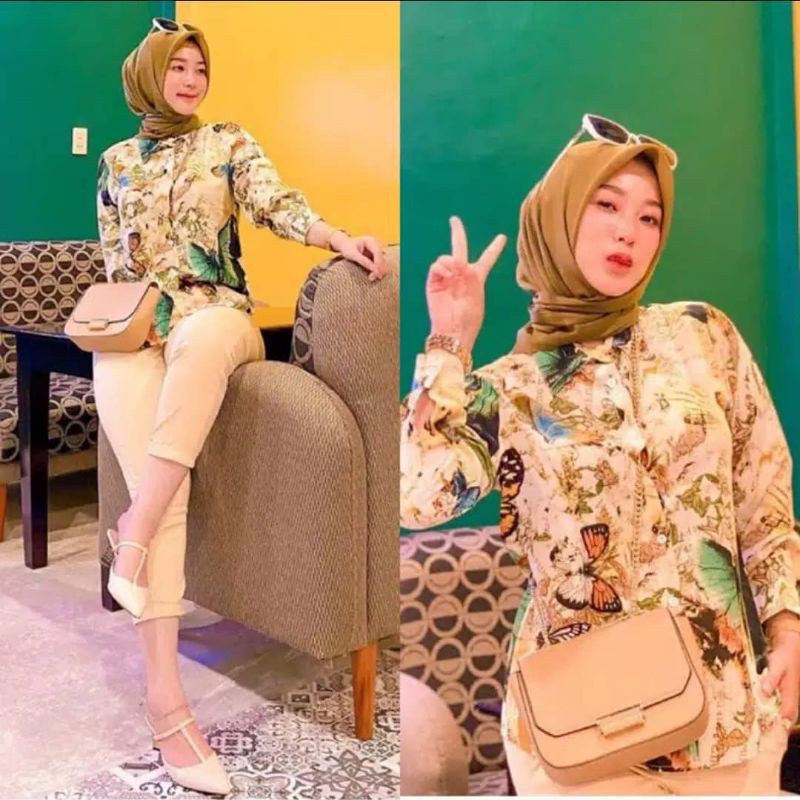 kemeja wanita import/kemeja zara butterfly green