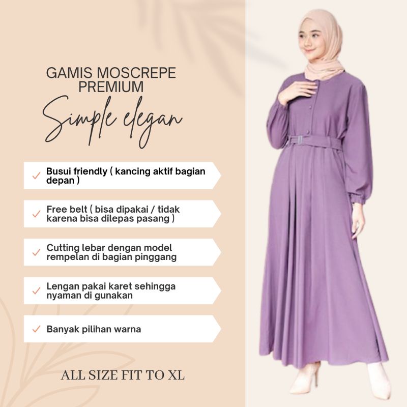 baju gamis wanita remaja terbaru bahan moscrepe kualitas premium warna ungu lilac dress muslim polos
