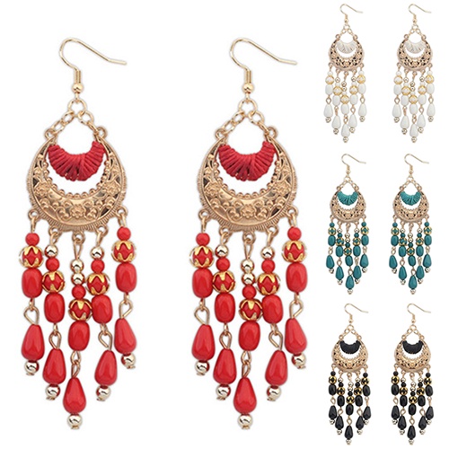 Hu Hu Hu Hu Hu Alat Bantu Pasang Kacamata♡ Anting Kait Gantung Desain Bulan Sabitrumbai Gaya Retroboho Untuk Wanita