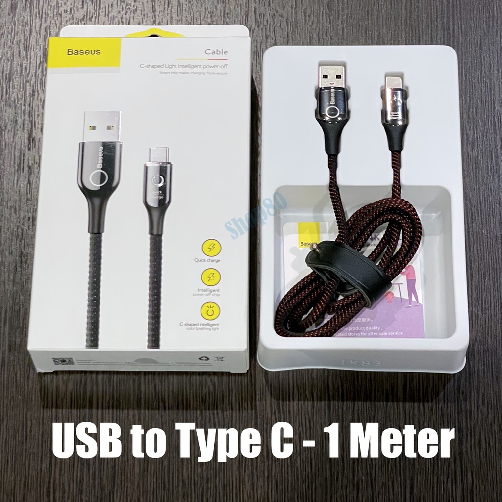 Baseus Auto Power Off Type C Cable Kabel USB Data Charger Automatic Disconnect Fast Charging PD