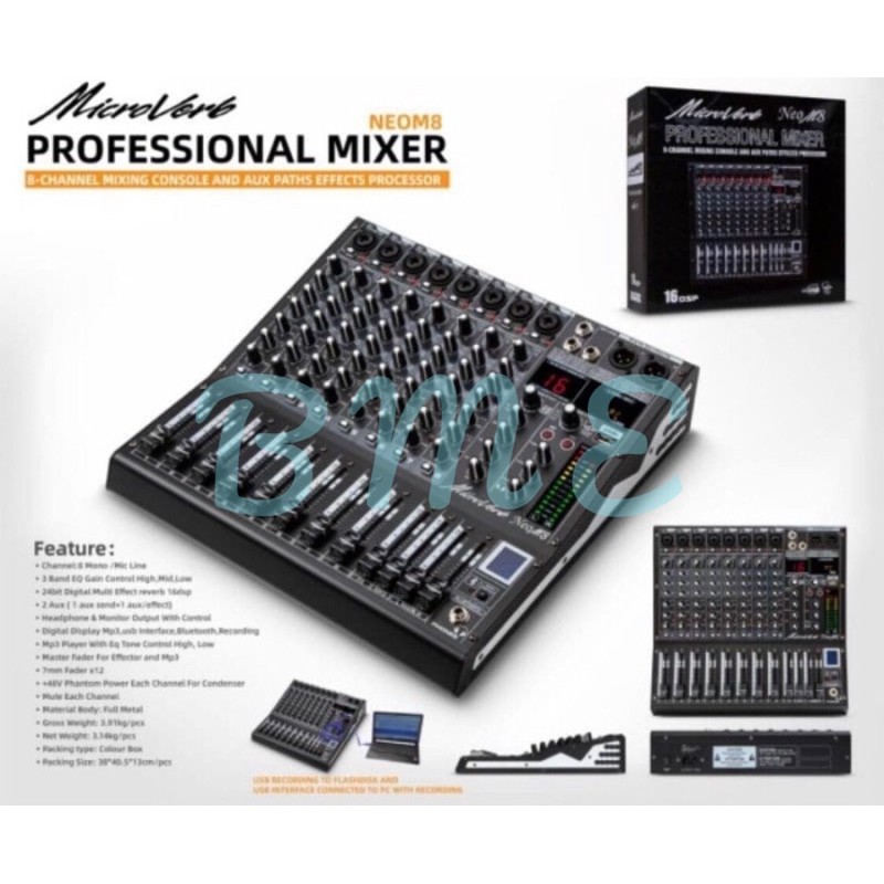 MIXER MICROVERB NEO M8 USB BLUTOOTH RECORDING TO PC MICROVERB NEOM8
