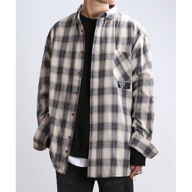 READY STOCK NCT DOYOUNG KEMEJA JHONNY WEST WOOLTAN CHECK SHIRT CREAM SIZE 50 (100)