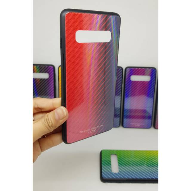 Glass Case Samsung S10 6.1 inchi UME Pattern Samsung G973 Hardcase Rainbow Glass Case