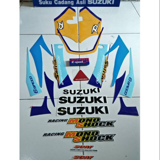 Sticker striping satria 2tak lumba biru putih