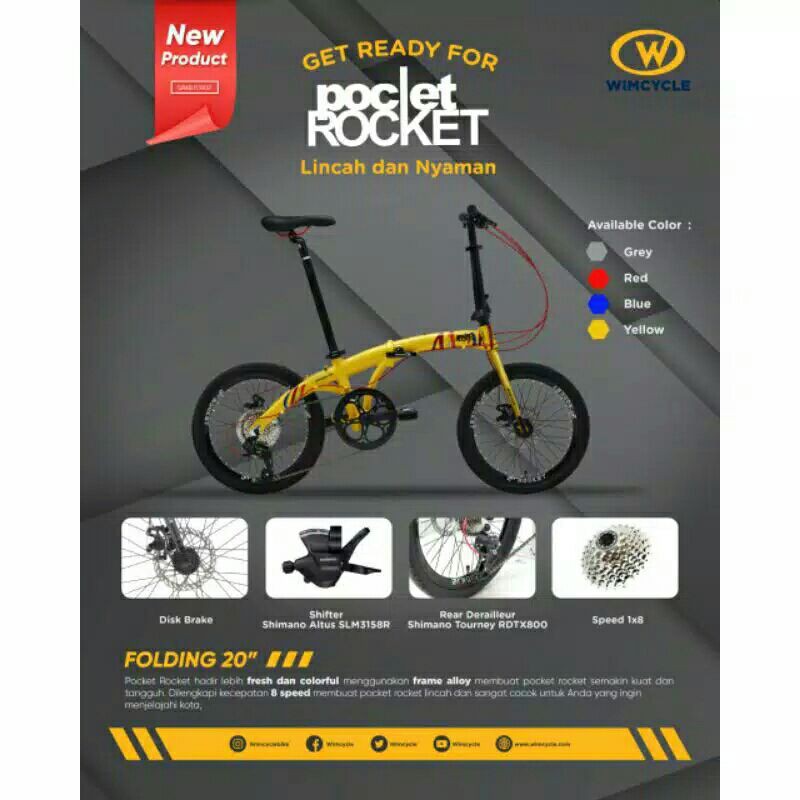Pocket Rocket Wimcycle 8 speed Folding 20" - Sepeda Lipat Anak Dewasa