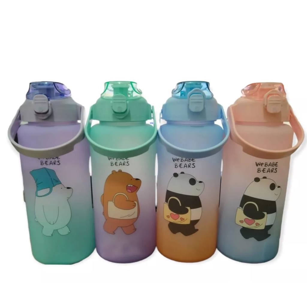 Botol Minuman We Babe Bears Free Sticker 2D &amp; 3D Food Grade Bebas BPA Ukuran 2 Liter &amp; 800ML-Botol Minum Viral Motivasi Dengan Penanda Waktu-Botol Couple Pasangan Gradasi Anti Bocor Awet Tahan Lama