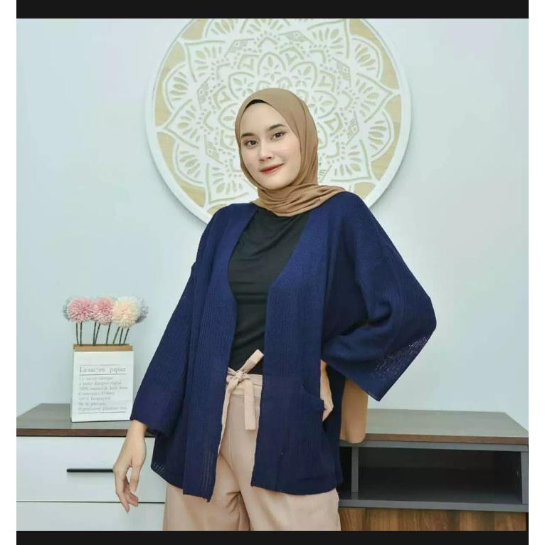 KARDIGAN RAJUT OVERSIZE JUMBO XXL 3XL 4XL PAKAIAN WANITA/ LOCY BIGSIZE-Navy