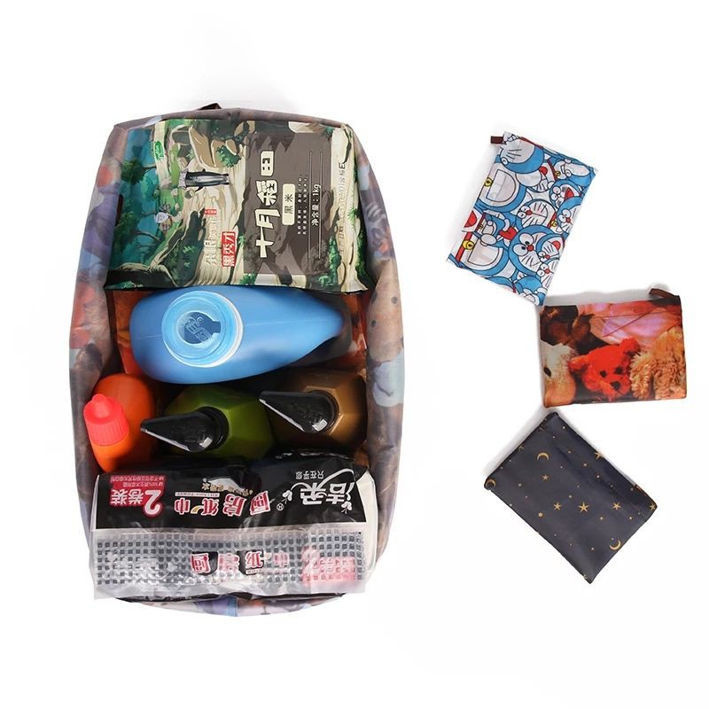 Tas Fashion Printing Foldable Belanja Ramah Lingkungan Tas Tote Lipat Kantong Tas Nyaman Kapasitas