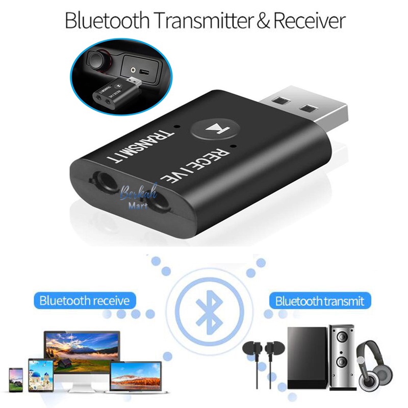 Wireless 2 in 1 USB Bluetooth Adapter 5.0 Transmitter Receiver Audio Adapter Computer TV Laptop Speaker Headset Headphone Mobil YET-TR6