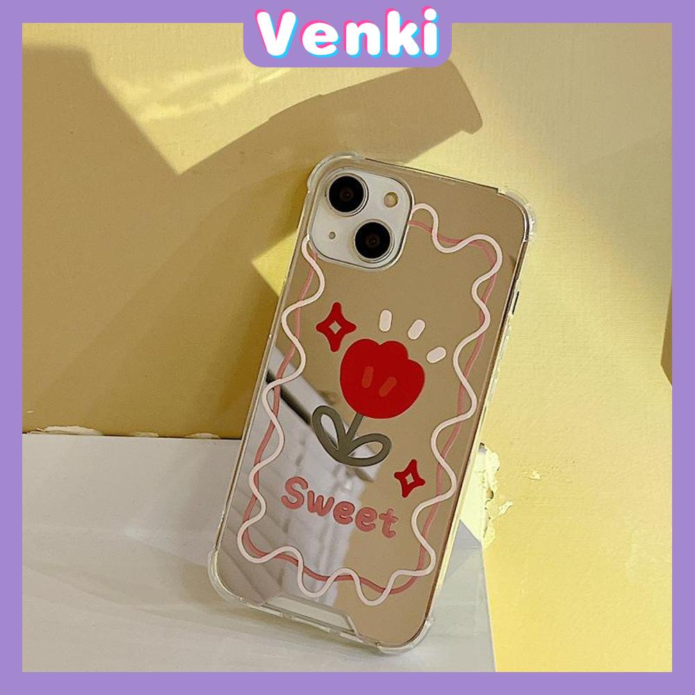 iPhone Case Acrylic Reflective Mirror Airbag Shockproof Protection Camera Red Flowers Cute Compatible with iPhone 11 iPhone 13 Pro Max iPhone 12 Pro Max iPhone 7 Plus iPhone xr