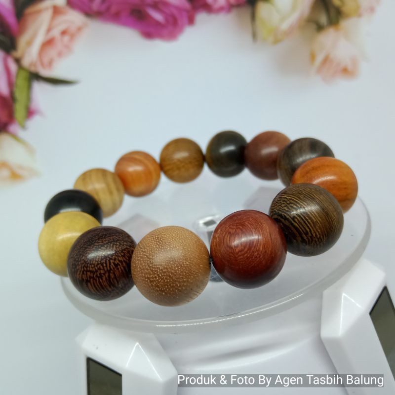 Gelang Kombinasi 13 Kayu Langka Bertuah Nusantara, Size 17mm Super Jumbo ORIGINAL!!