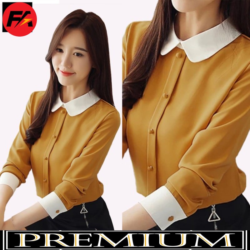 FA KIMICHI Baju Atasan Wanita Blouse Wanita Korea Baju Wanita - Kuning Mustard L