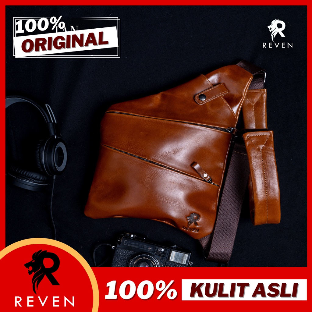 Tas Selempang Kulit Pria Reven Voyager Waistbag Branded Original Kulit Sapi Asli Premium