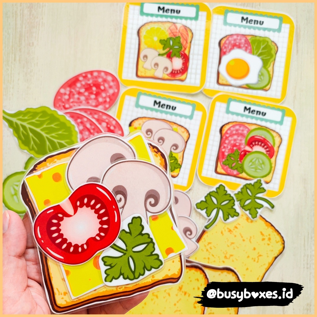 [busyboxes.id] Mainan Edukasi Busy Page busypage pretend play masak-masakan menu sandwich