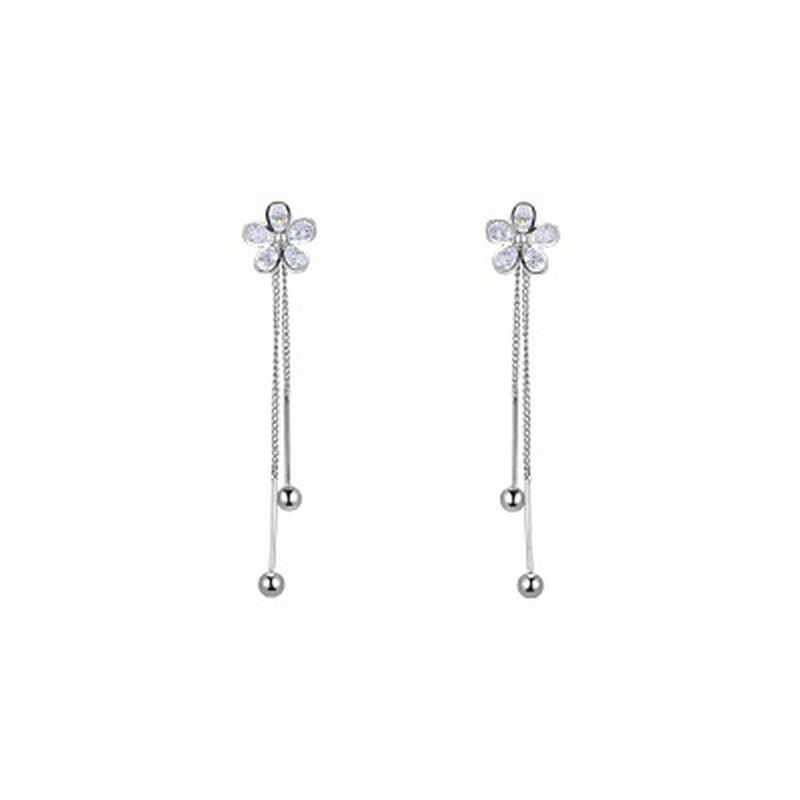 Anting Tusuk Gantung Sterling Silver 925 Desain Bunga Hias Zirconrumbai Gaya Vintage Untuk Wanita