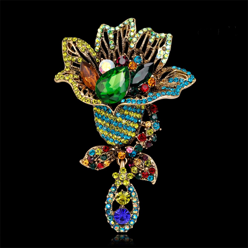 OW@ Fashion Multicolor Rhinestone Flower Brooch Pin Lady Dress Scarf Bag Accessory