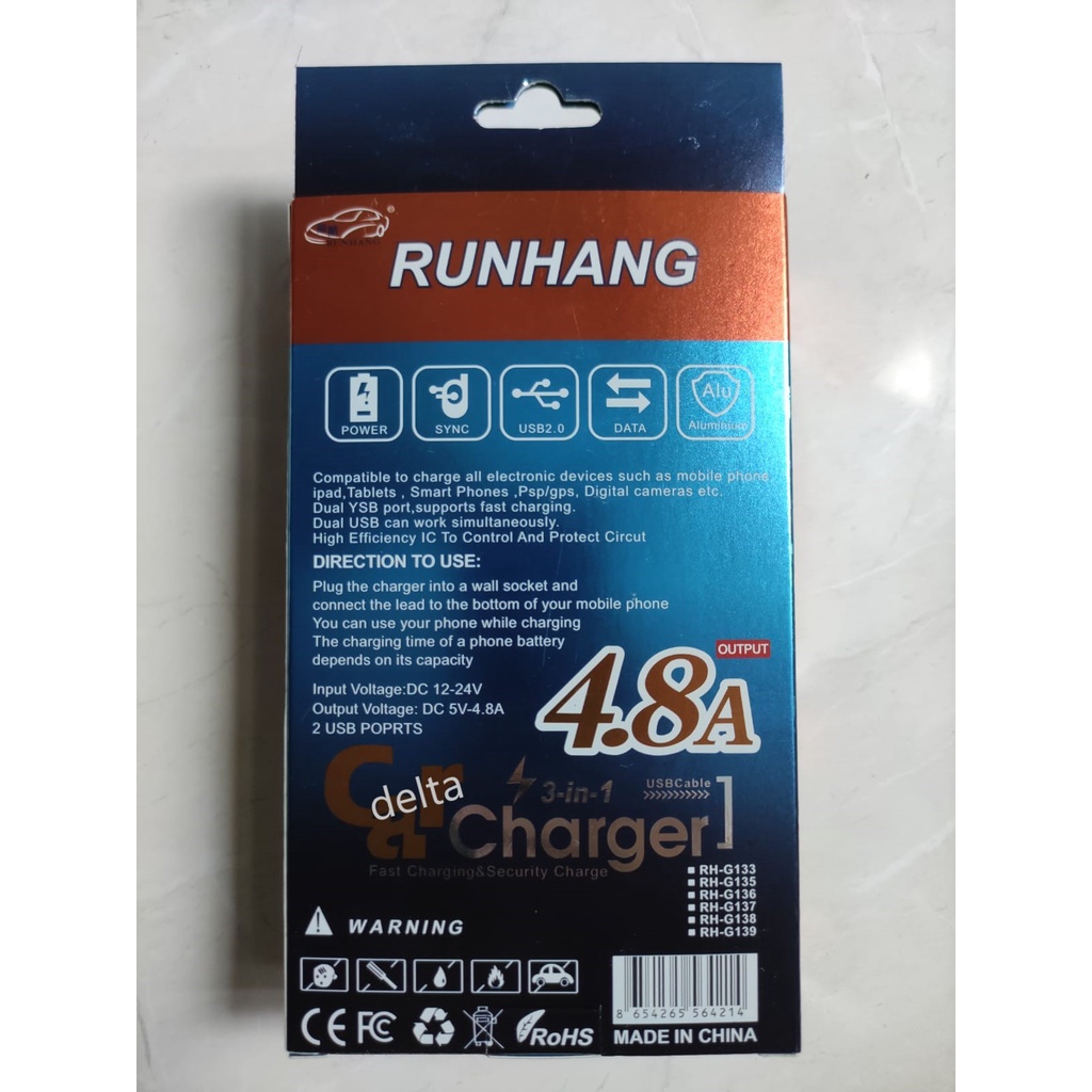 Charger Hp mobil 3in1 4,8A 5V 2Port USB (2lobang USB) Fast Charging