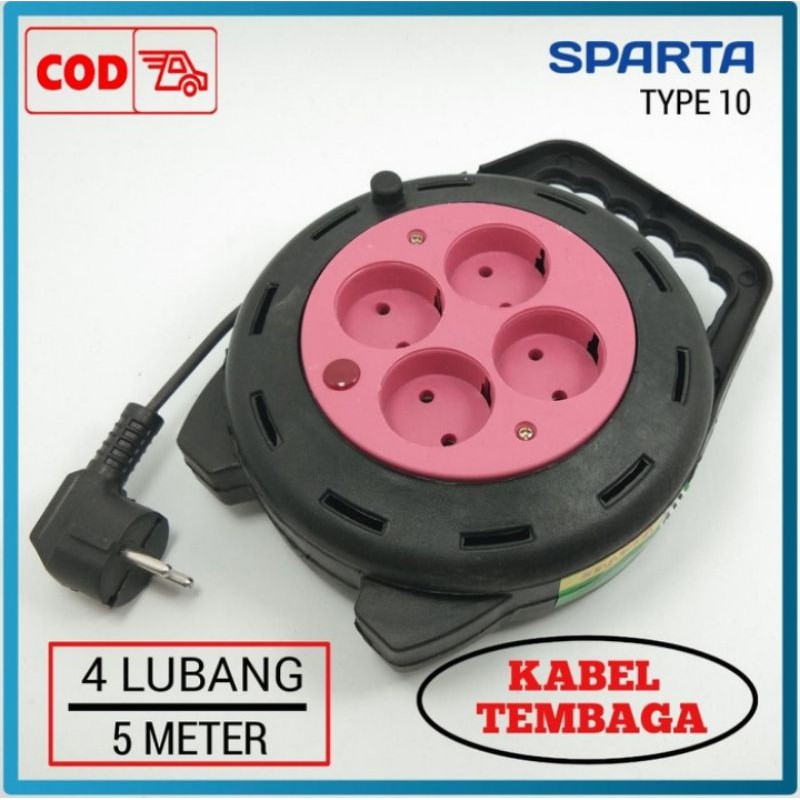 Sparta BOX KABEL ROLL Type 10 stop kontak 4 lubang colokan 5 M/ 5 Meter / Box Kabel 5 meter 4 lubang / stop kontak 5 meter / stop kontak bagus murah