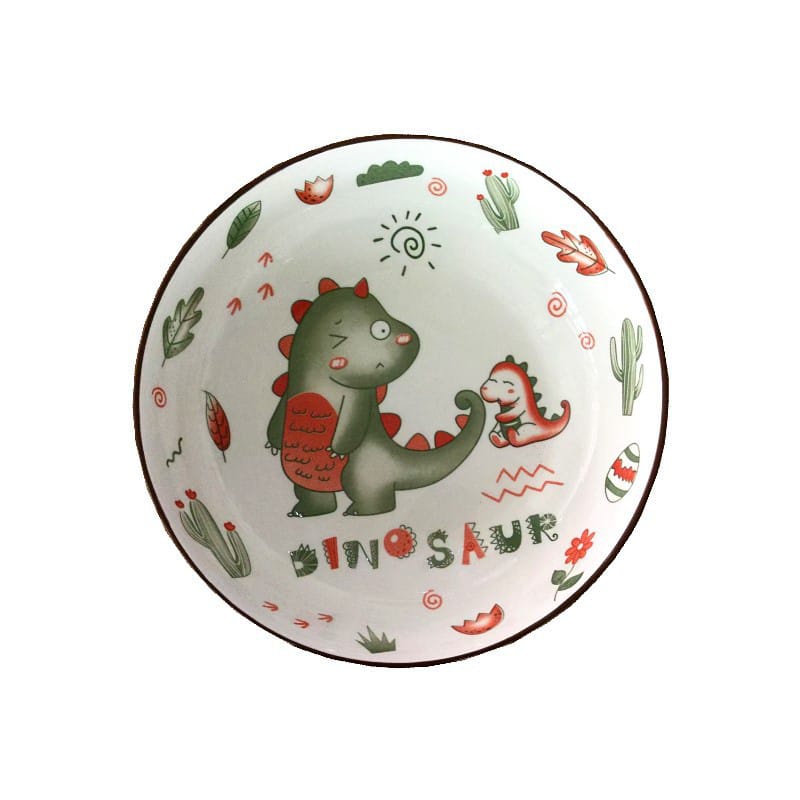 Piring Keramik Korea Motif Nanas/Strawberry/Pohon/Bunga Rose Pink Variasi 20cm-BABY DINO2 20CM