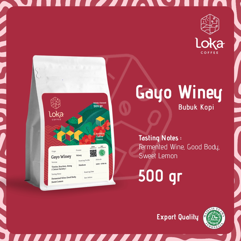 

LOKA COFFEE Kopi Gayo Winey - Kopi Arabica Biji Kopi / Bubuk Kopi Fresh Asli - 500 gr